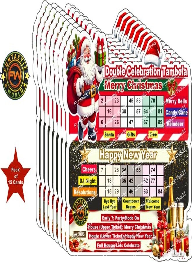 Funtastic World تذاكر لعبة تامبولا بطابع عيد الميلاد من فانتاستيك وورلد / تذاكر لعبة تامبولا بطابع سانتا كلوز / لعبة بينغو جينغل بيلز / بطاقات كوكوبا (بطاقات عيد الميلاد الستة) - Image 4